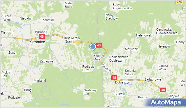 mapa Podlesie Małe, Podlesie Małe gmina Stromiec na mapie Targeo